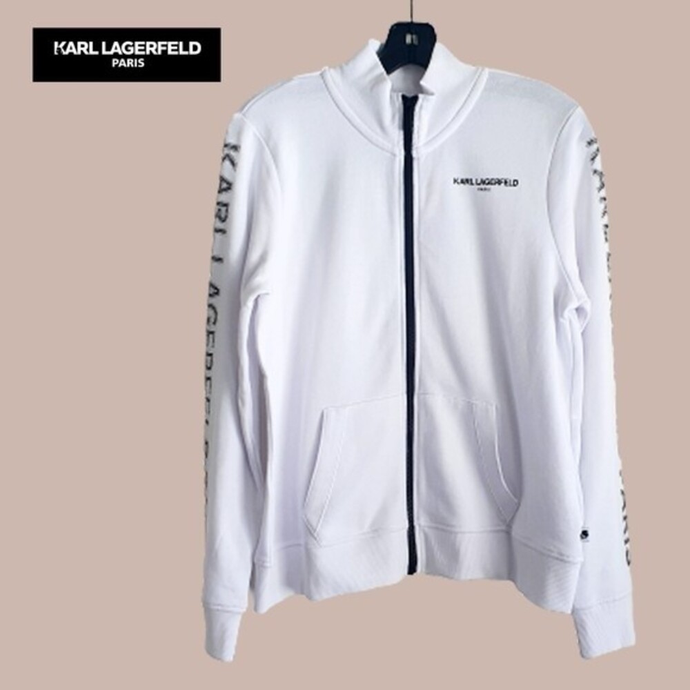KARL LAGERFELD NEW Light Academia Sleeve-Crystals Logo Full Zip Jacket M